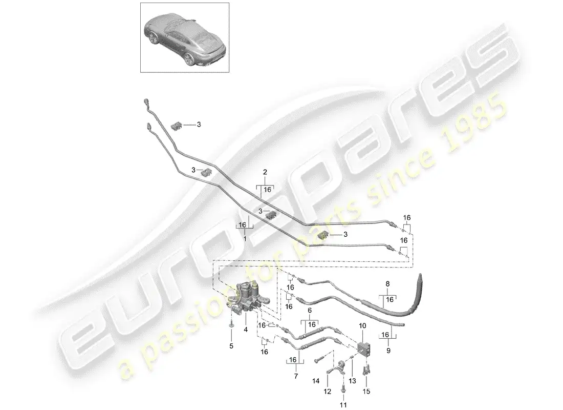 porsche 2016 (991-1 turbo) línea hidráulica diagrama de piezas