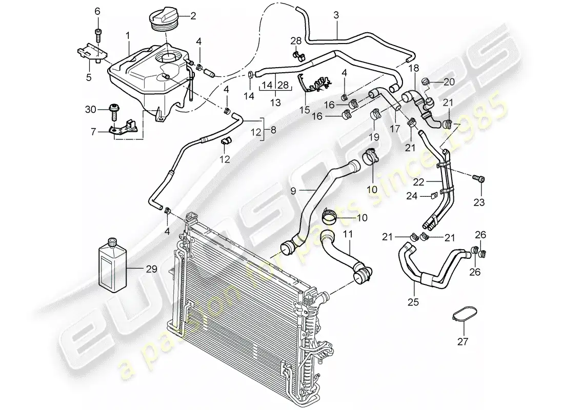 porsche 2006 (cayenne e1 9pa) water cooling diagrama de piezas