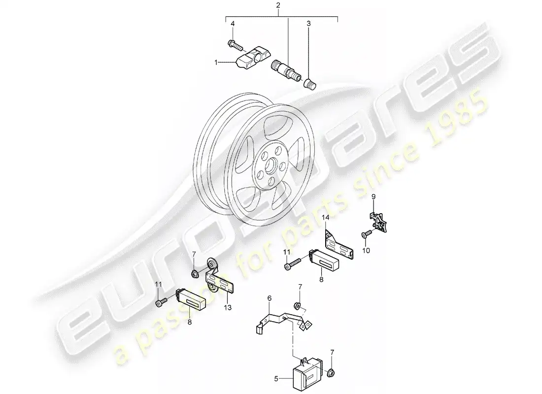 porsche 2006 (987 boxster) sistema de control de presión de neumáticos diagrama de piezas