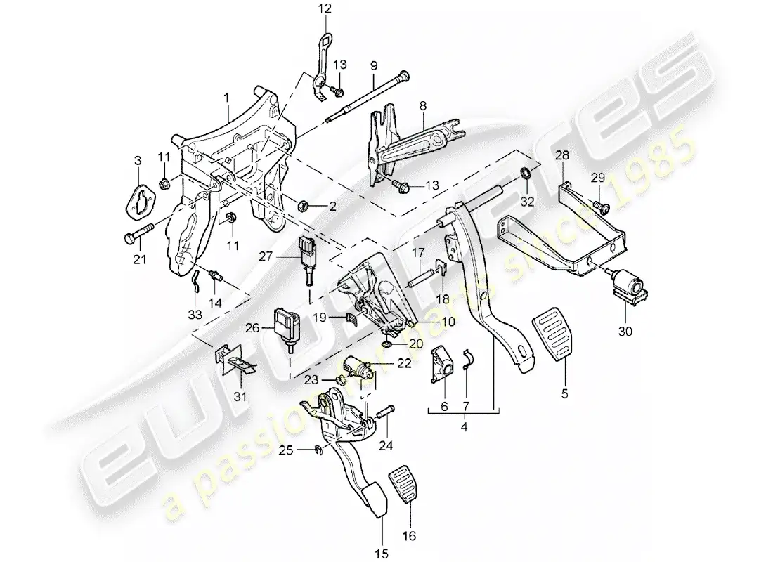 porsche 2006 (cayenne e1 9pa) brake and acc. pedal assembly diagrama de piezas