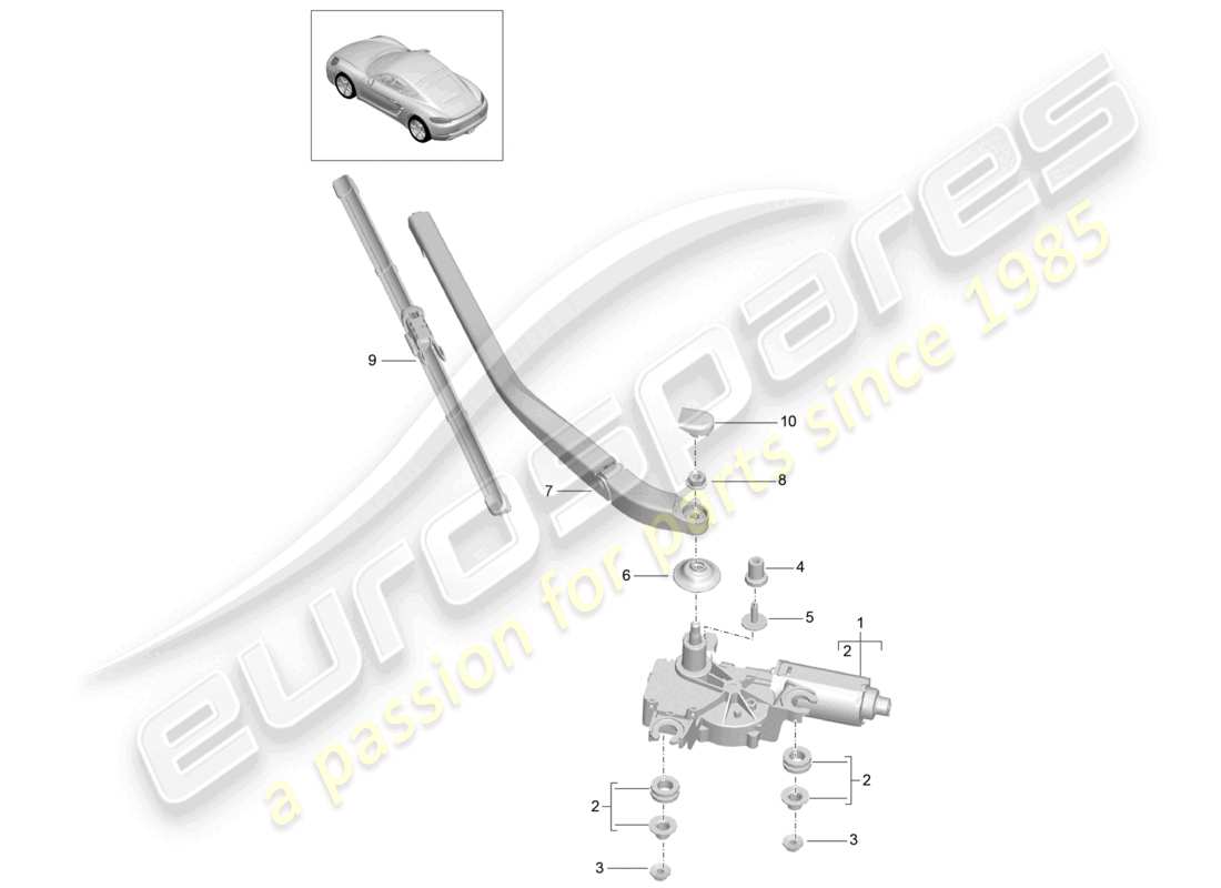 porsche 2023 (718 cayman) diagrama de piezas del limpiaparabrisas trasero
