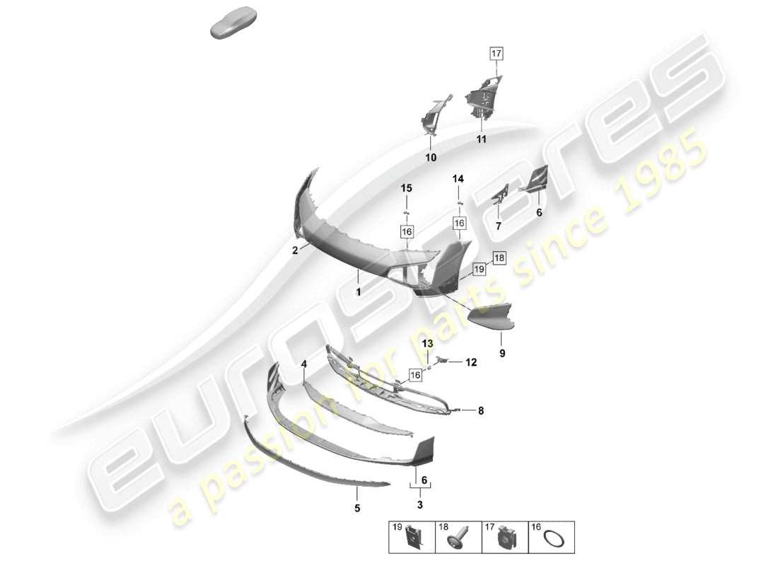 porsche 2025 (taycan 9j1-2) parachoques delantero modelo especial diagrama de piezas