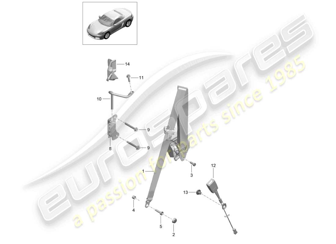 porsche 2026 (718 boxster) diagrama de piezas del cinturón de seguridad de tres puntos