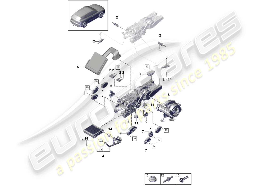 porsche 2024 (cayenne e3 9ya/9yb) diagrama de piezas del sistema de aire acondicionado/calefacción trasera para vehículos con intercambiador de calor 2nd