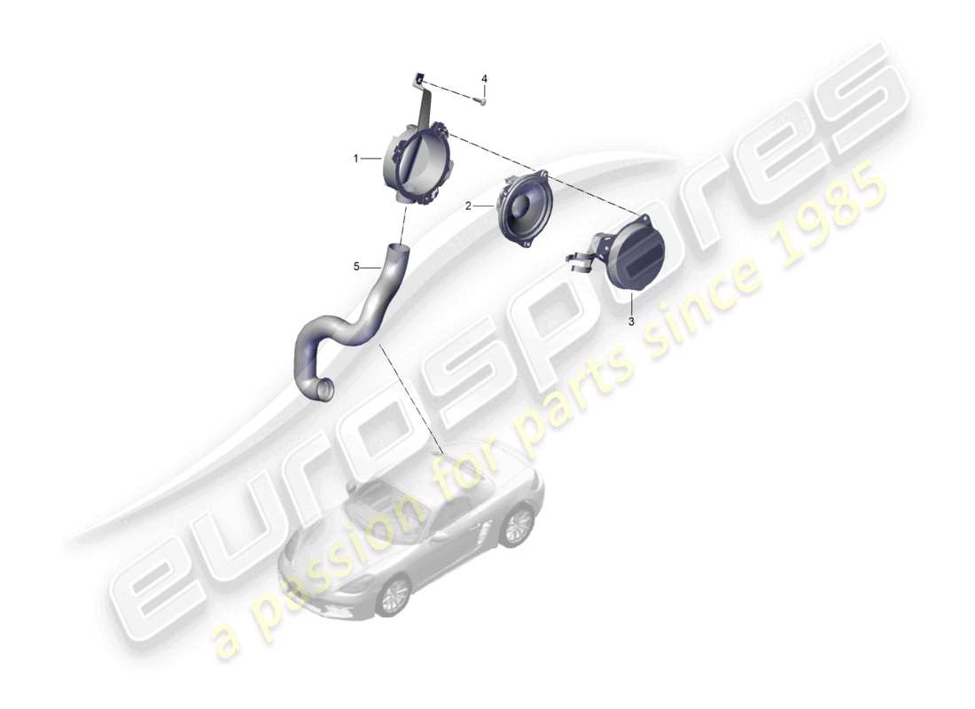 porsche 2024 (718 boxster) diagrama de piezas del actuador de sonido para el sistema de sonido del motor