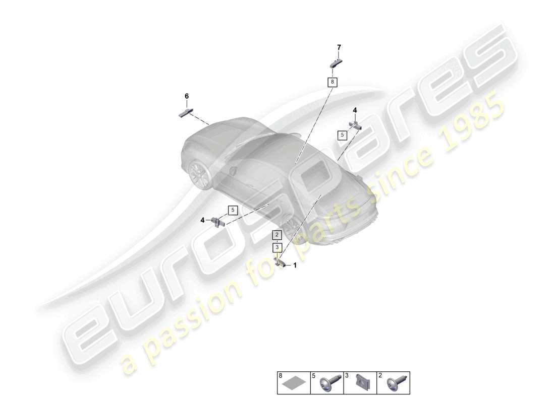 porsche 2025 (panamera 976) diagrama de piezas de la antena para autorización de acceso y arranque (kessy)