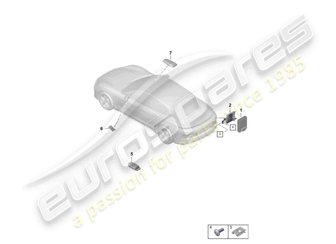 porsche 2025 (panamera 976) diagrama de piezas de la unidad de control y recepción para el lector de tarjetas con chip del calentador auxiliar controlado por radio para el sistema de peaje de carreteras