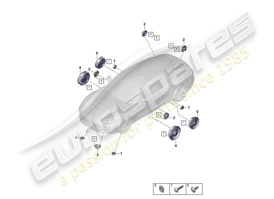 porsche 2025 (panamera 976) diagrama de piezas del altavoz