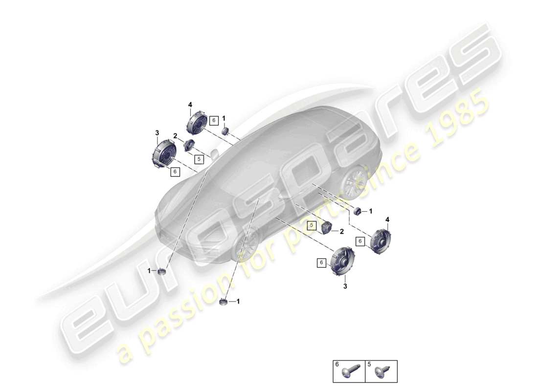 porsche 2025 (panamera 976) diagrama de partes básicas de un altavoz