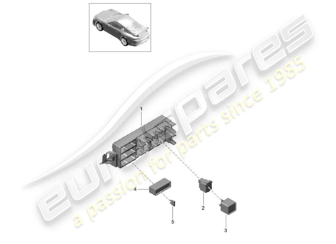 porsche 2021 (991-2 r/gt3/rs) diagrama de piezas de la parte trasera del sistema eléctrico central