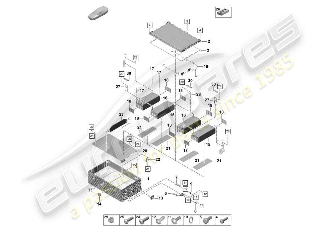 porsche 2022 (panamera 971-2) batería de alto voltaje híbrida partes individuales diagrama de piezas