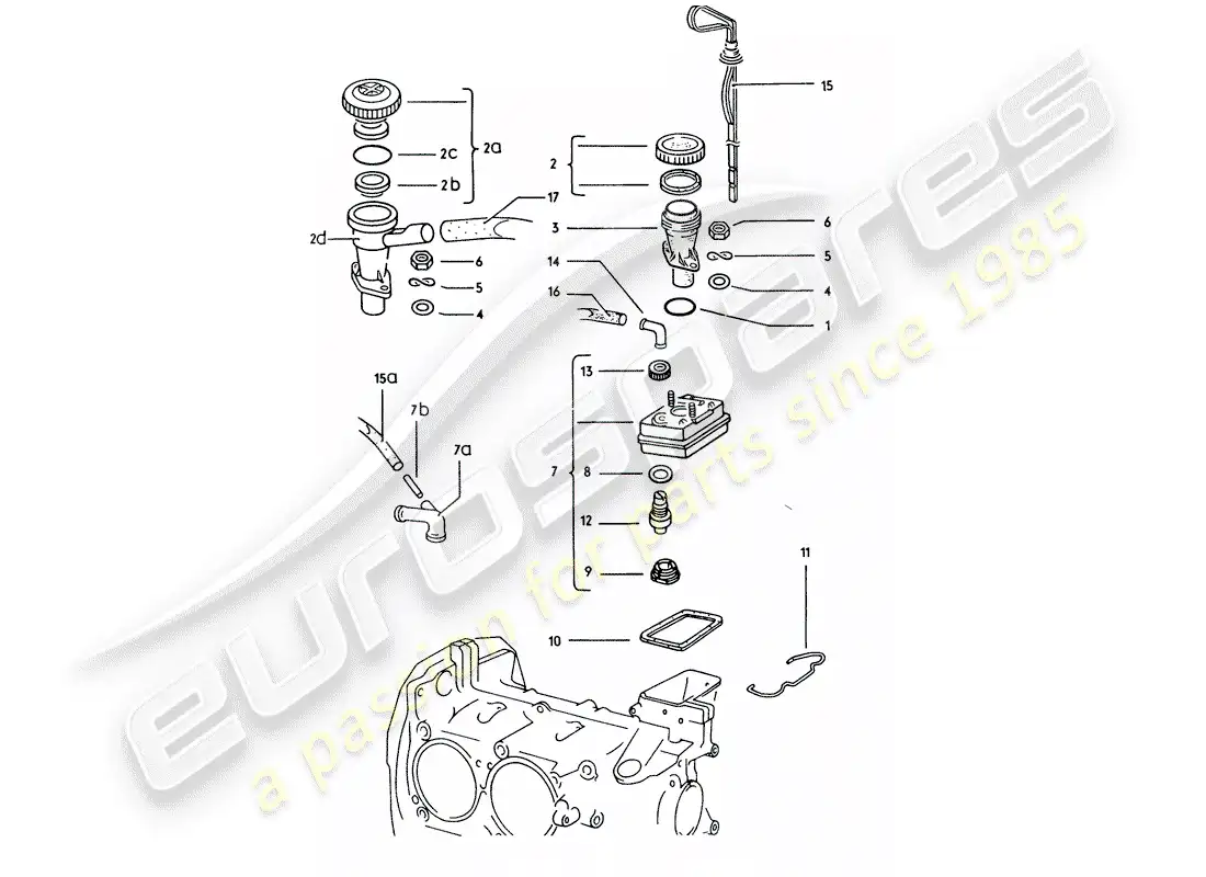 porsche 1974 (914) lubricación del motor - cuello de llenado - purga diagrama de piezas