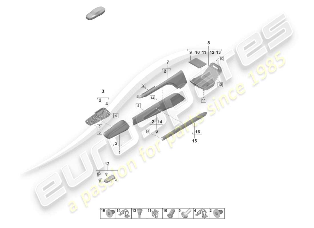 porsche 2025 (taycan 9j1-2) embellecedores laterales consola central trasera inferior diagrama de piezas