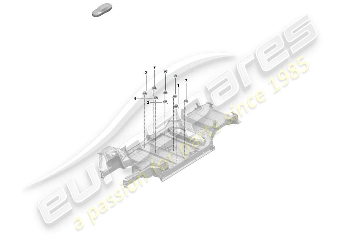 porsche 2024 (macan-e) diagrama de piezas del soporte del asiento de la placa inferior central delantera