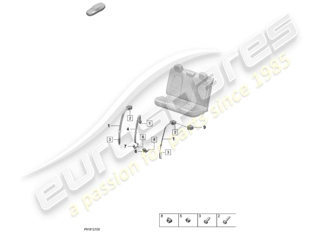 porsche 2024 (macan-e) diagrama de piezas del cierre del cinturón trasero del cinturón de seguridad de tres puntos