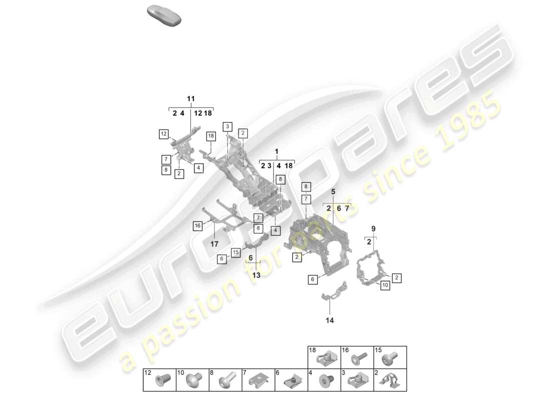 porsche 2023 (taycan 9j1-1) consola central soporte de base diagrama de piezas