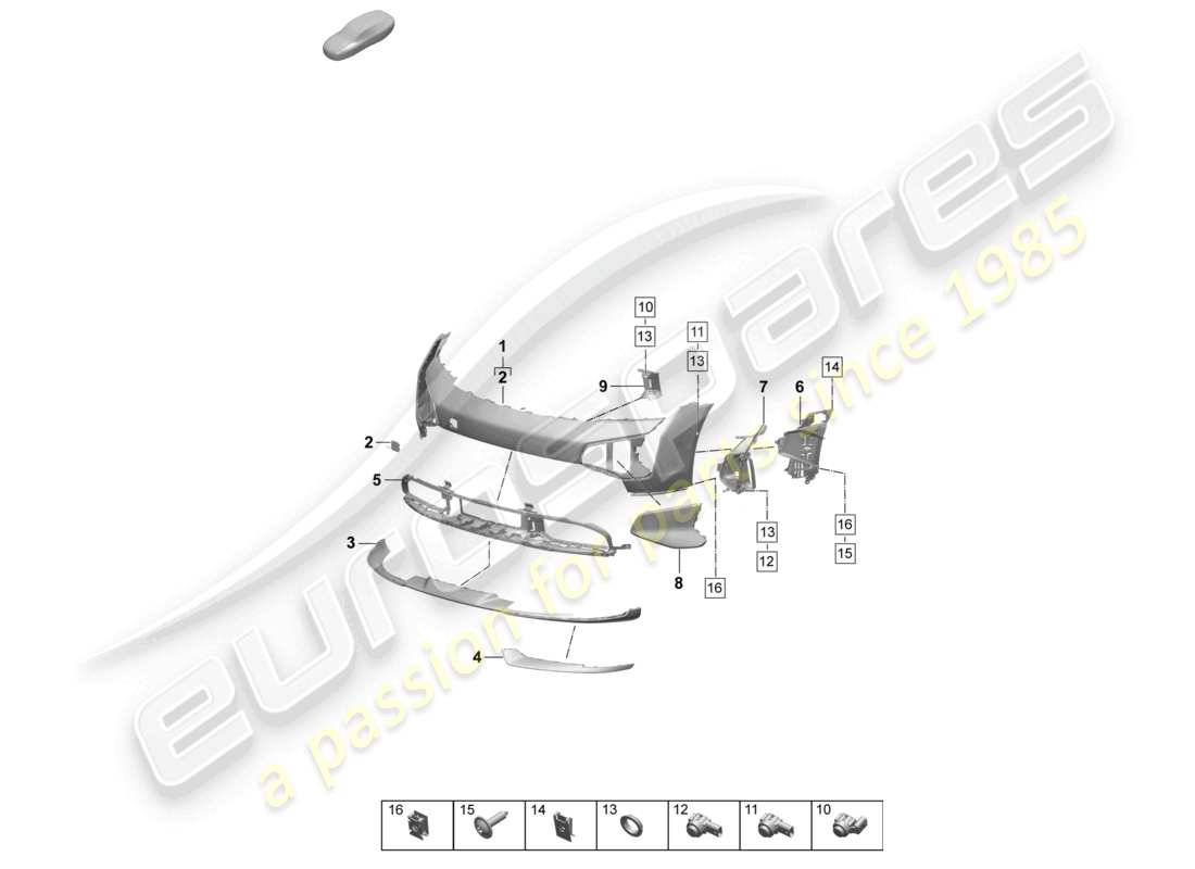 porsche 2025 (taycan 9j1-2) parachoques delantero diagrama de piezas
