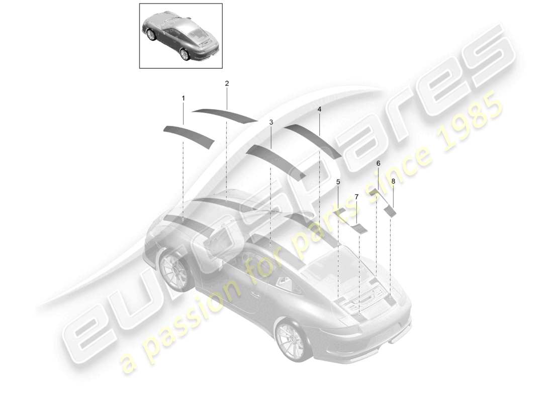 porsche 2021 (991-2 r/gt3/rs) diagrama de piezas de película decorativa 911 r