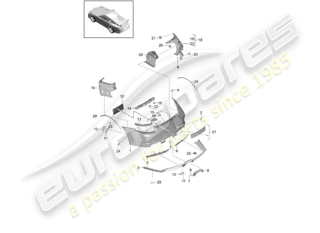 porsche 2021 (991-2 r/gt3/rs) parachoques trasero d - mj 2018>> diagrama de piezas