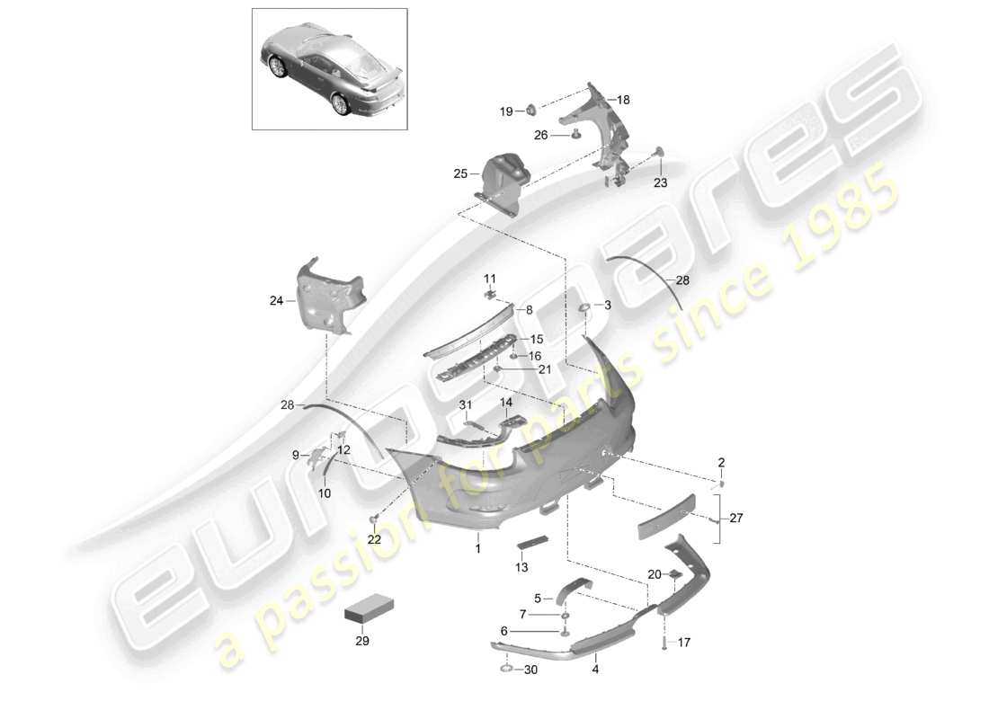 porsche 2021 (991-2 r/gt3/rs) parachoques trasero d >>- mj 2017 diagrama de piezas