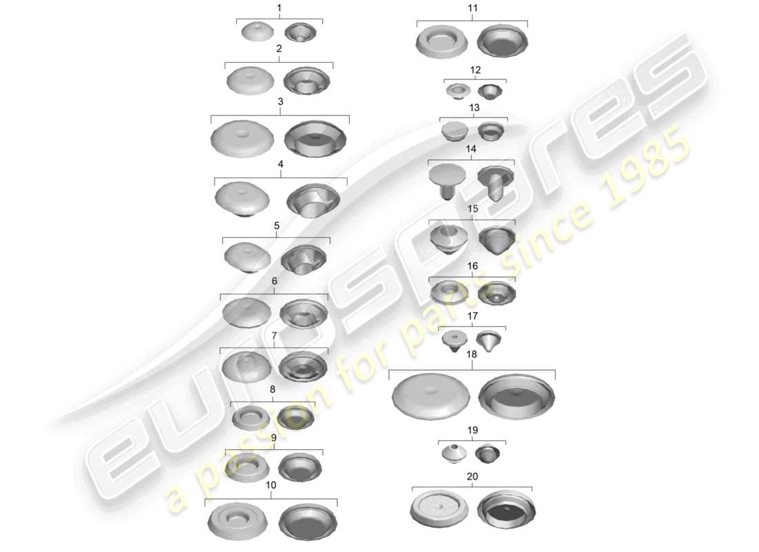 porsche 2021 (991-2 r/gt3/rs) diagrama de piezas de tapones