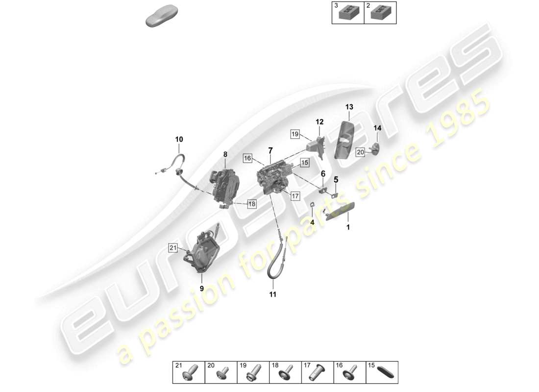 porsche 2026 (taycan 9j1-2) manija de puerta, parte delantera exterior cerradura de puerta accesorios diagrama de piezas
