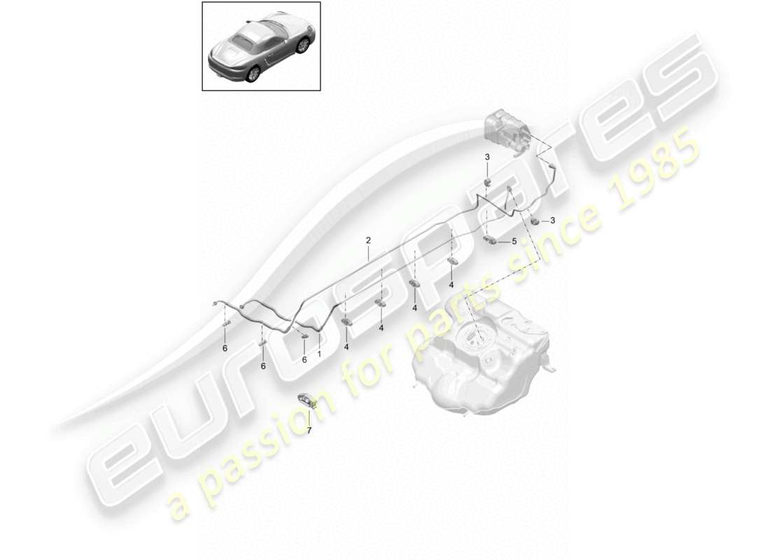 porsche 2026 (718 boxster) línea de combustible delantera diagrama de piezas del sistema de suministro de combustible