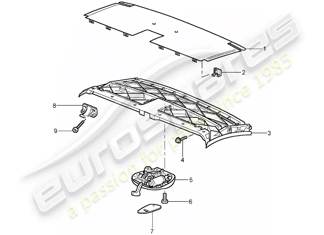 porsche 2003 (996 turbo / gt2) marco superior - marco de techo - enganche diagrama de piezas