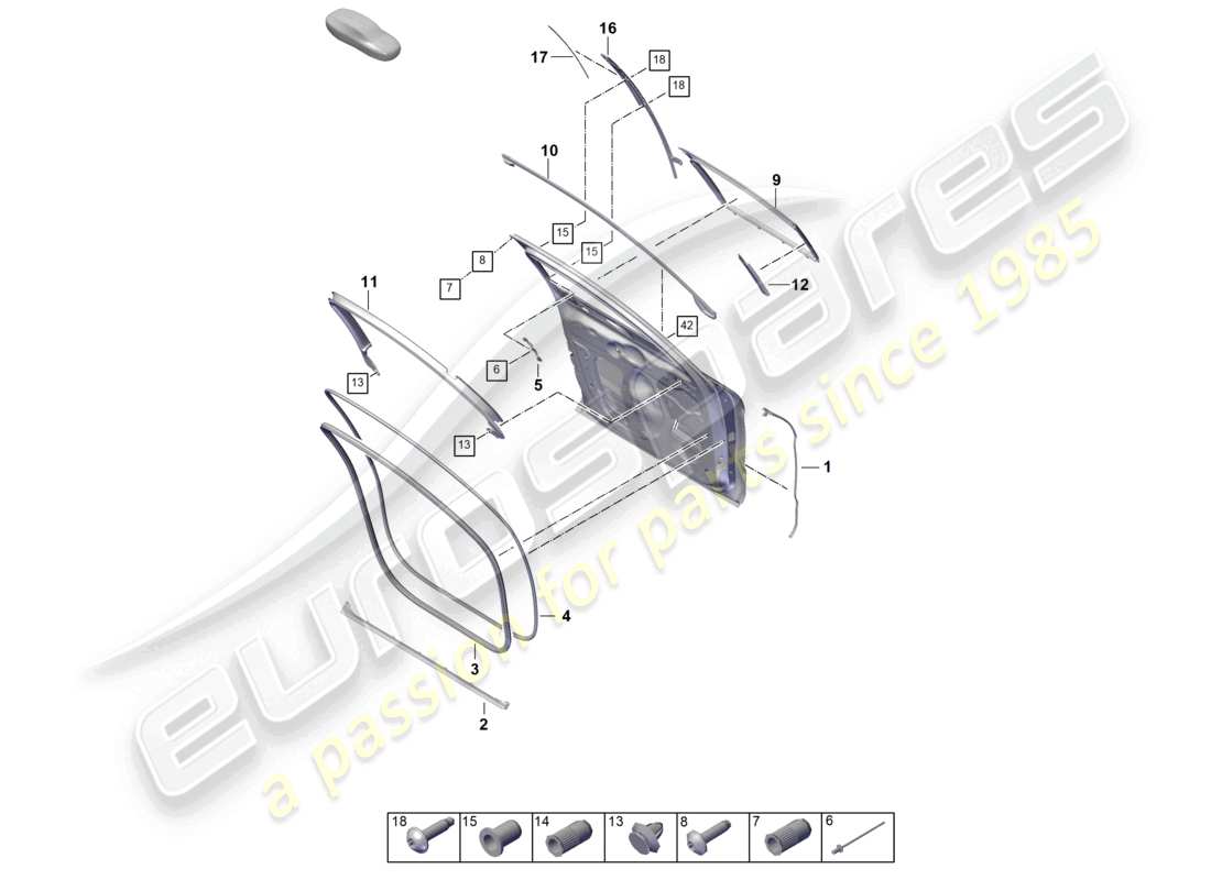 porsche 2026 (panamera 976) diagrama de piezas de accesorios del sello delantero de las puertas