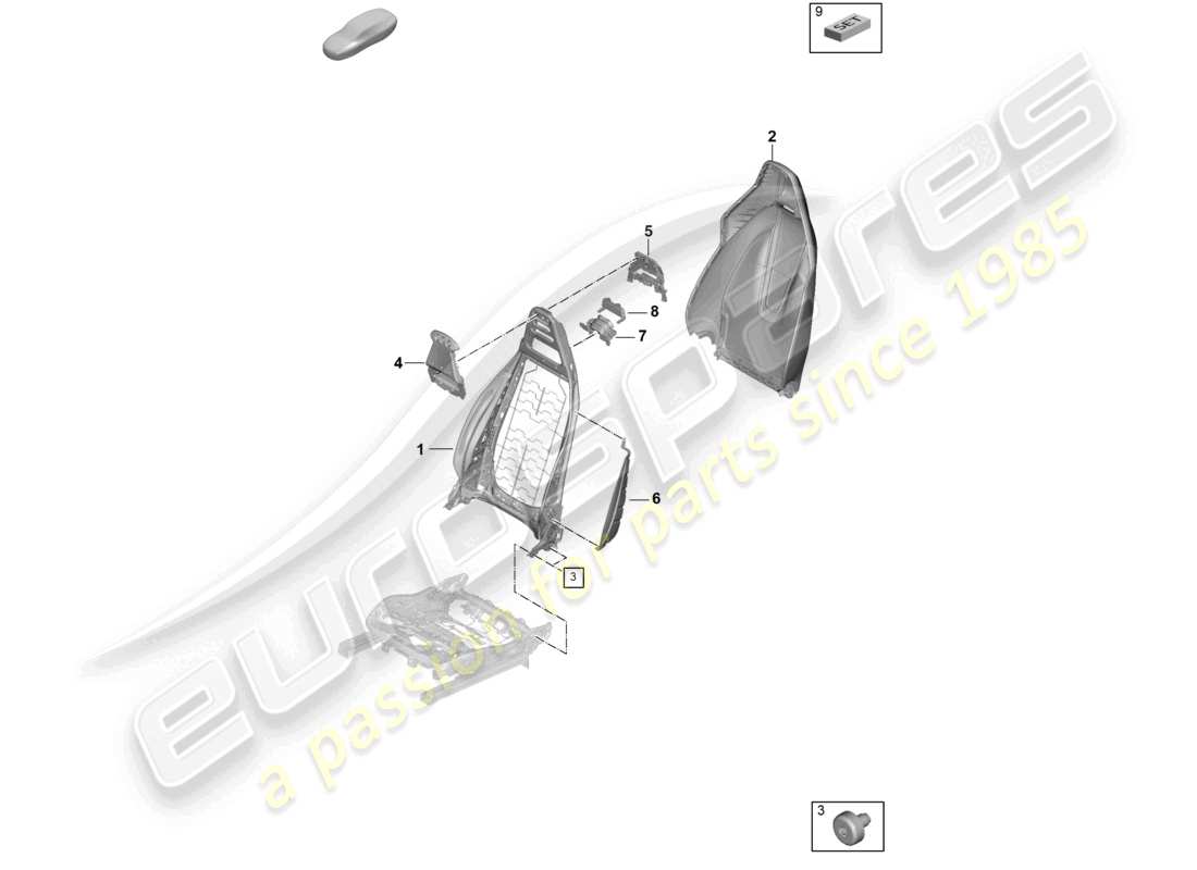 porsche 2024 (panamera 976) marco del respaldo funda del respaldo asiento estándar diagrama de piezas