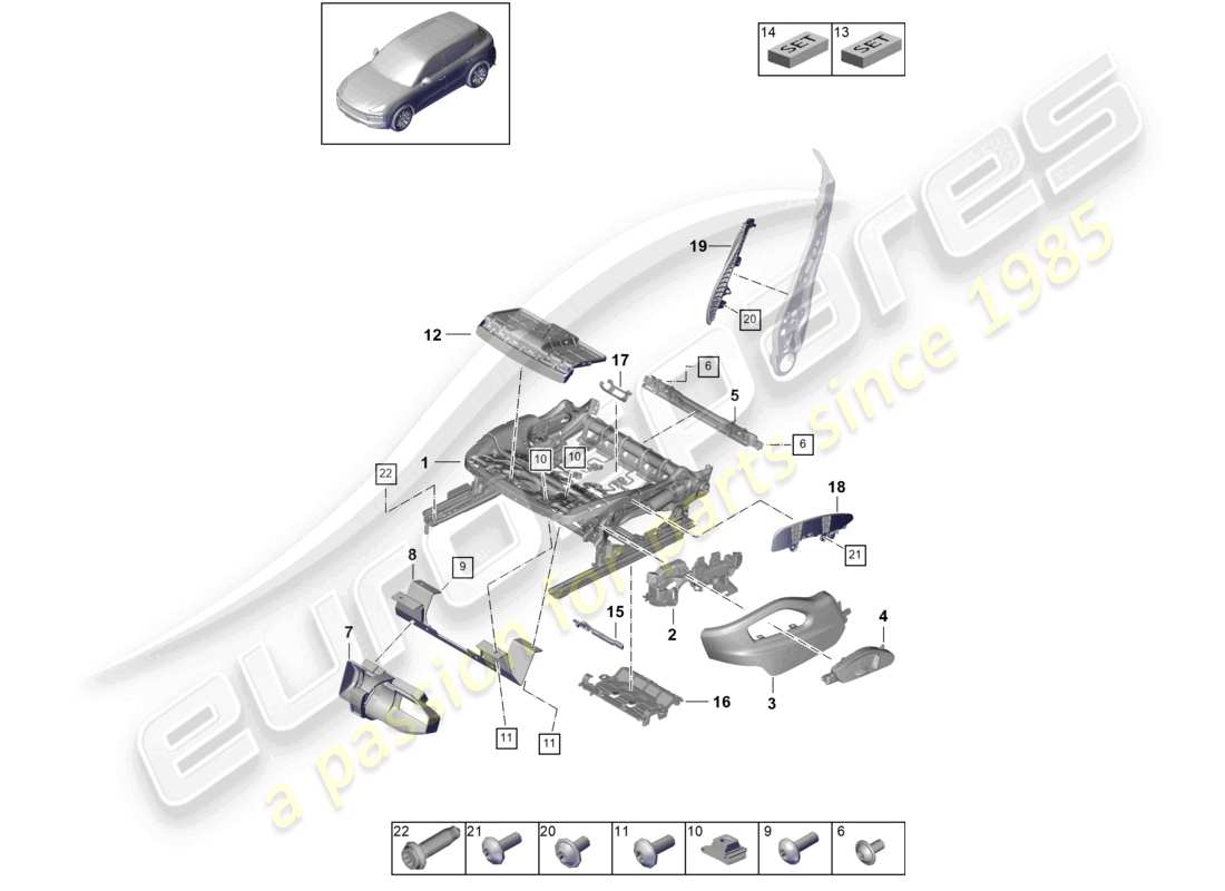 porsche 2024 (cayenne e3 9ya/9yb) diagrama de piezas del marco del asiento asiento cómodo