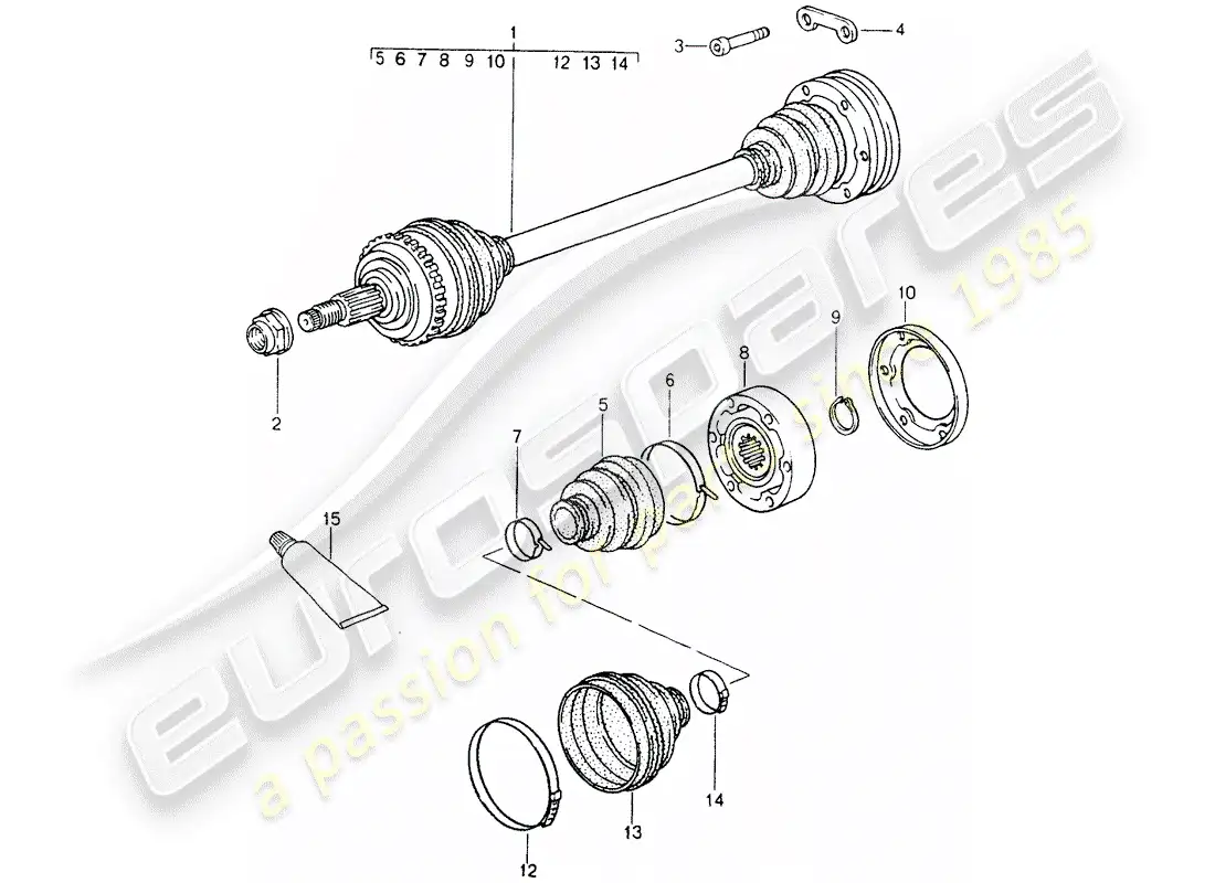 porsche 1991 (964) eje de accionamiento diagrama de piezas