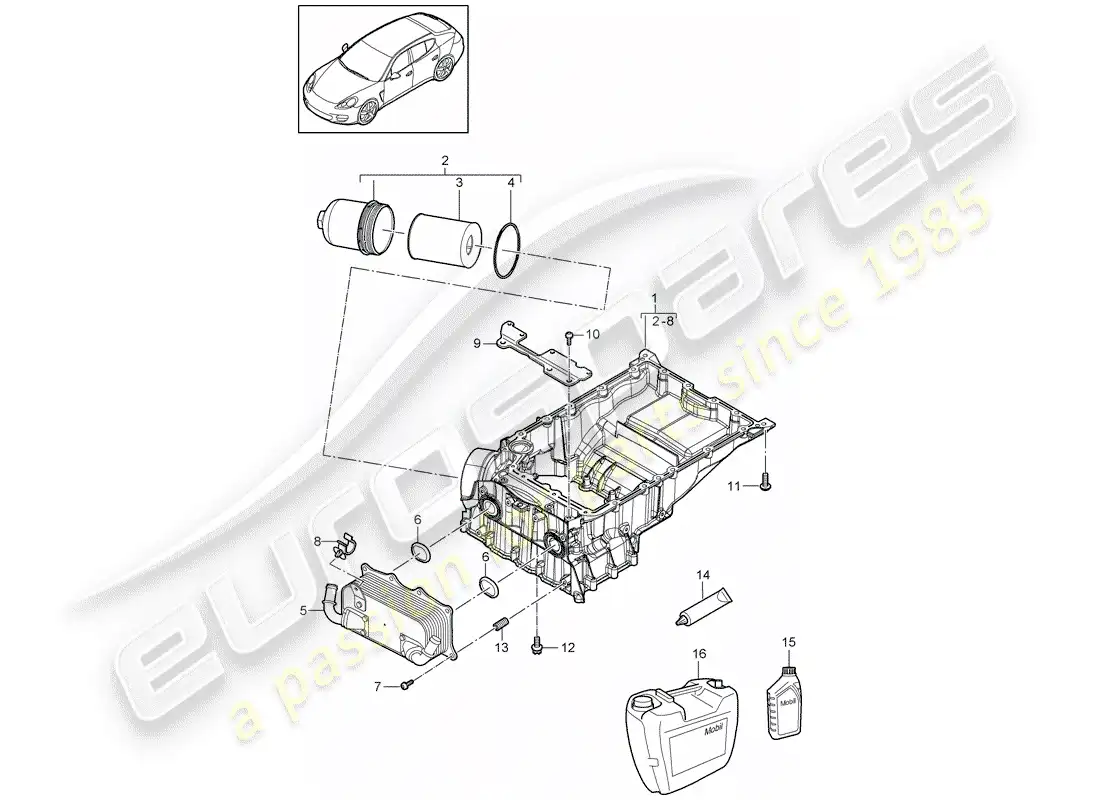 porsche 2012 (panamera 970) diagrama de piezas de la carcasa conductora de aceite