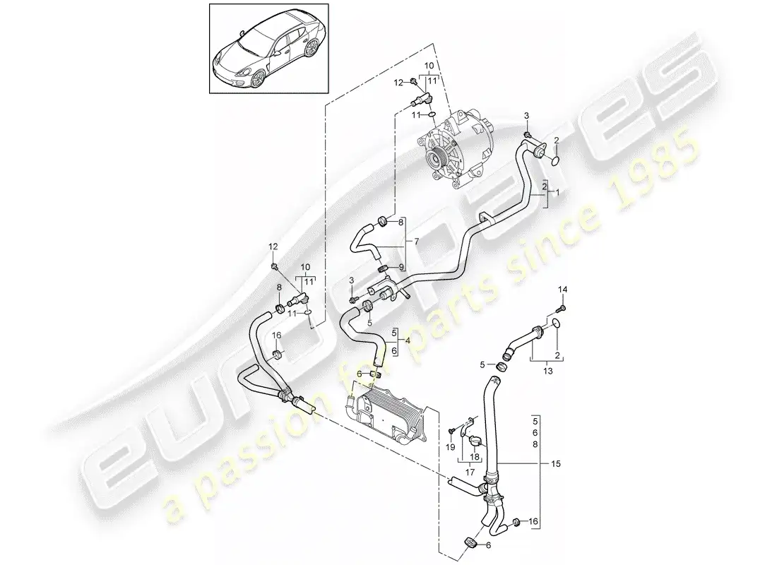 porsche 2012 (panamera 970) diagrama de piezas de refrigeración por agua