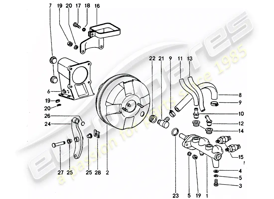 porsche 1975 (911 turbo) cilindro maestro de freno - para vehículos con - refuerzo de freno - d - mj 1977>> diagrama de piezas