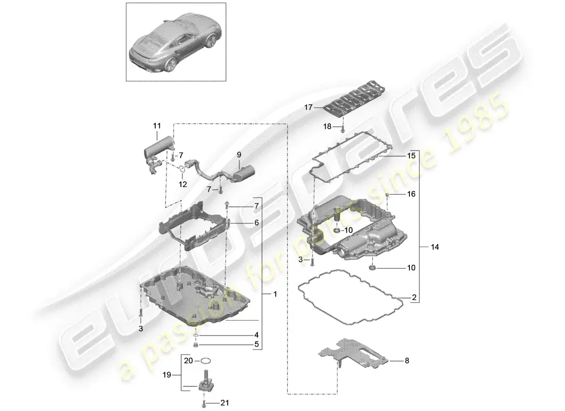 porsche 2014 (991-1 turbo) colector de aceite diagrama de piezas