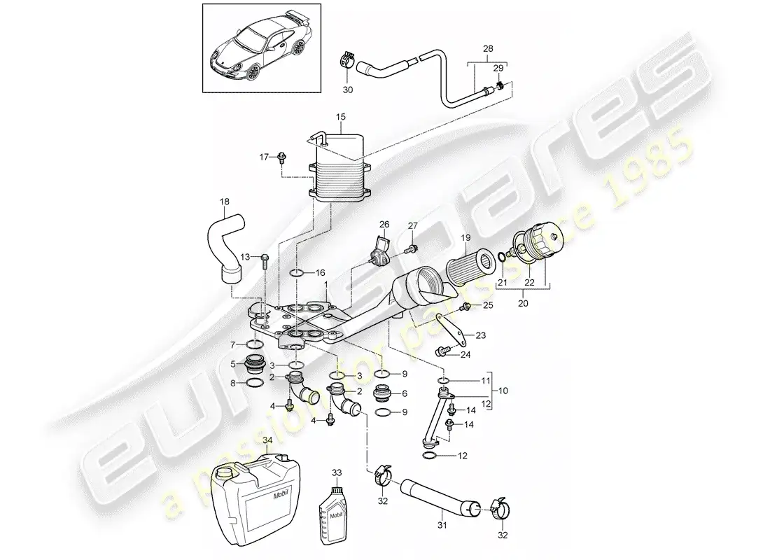 porsche 2011 (997-2 gt3) filtro de aceite diagrama de piezas