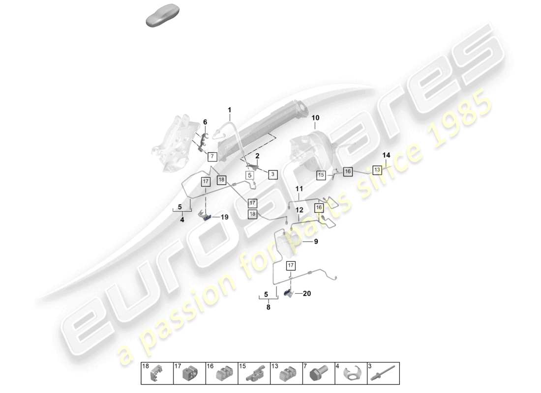 porsche 2025 (992-2 gt3) diagrama de piezas de la parte delantera del vehículo de la línea de freno