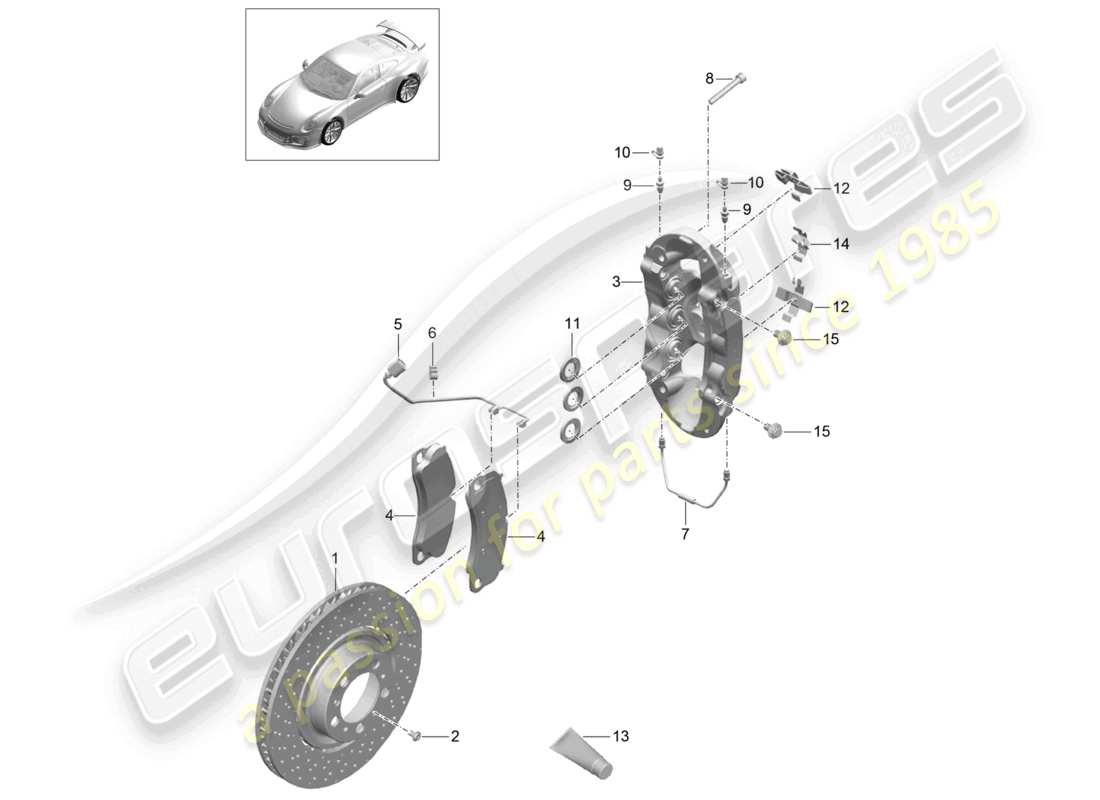 porsche 2021 (991-2 r/gt3/rs) freno de disco eje delantero d - mj 2018>> diagrama de piezas