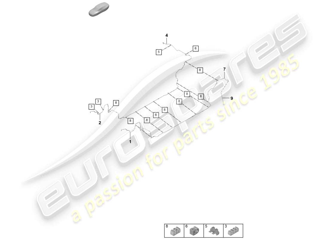 porsche 2024 (panamera 976) diagrama de piezas de la parte trasera de la parte inferior de la carrocería del centro de la línea de freno