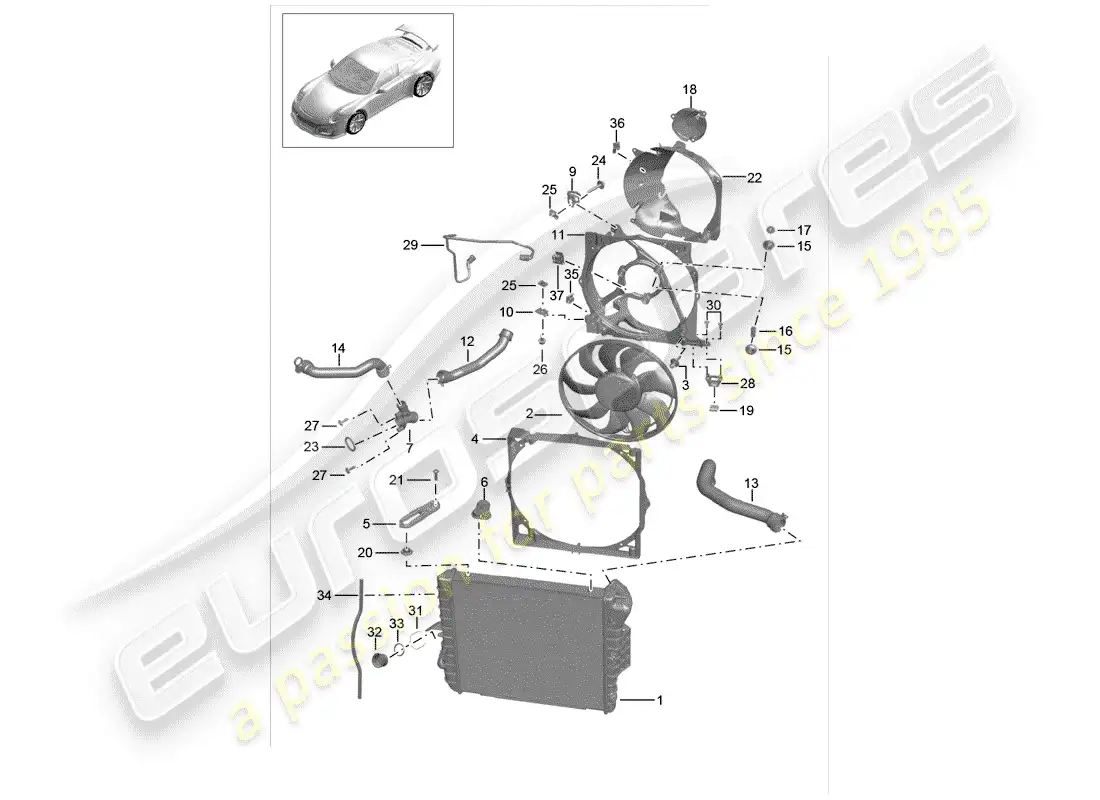 porsche 2014 (991-1 r/gt3/rs) water cooling diagrama de piezas