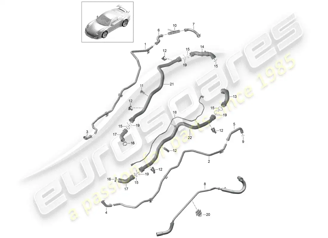 porsche 2014 (991-1 r/gt3/rs) water cooling diagrama de piezas
