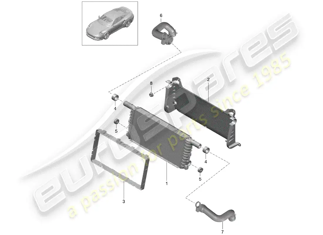 porsche 2015 (991-1 turbo) radiador diagrama de piezas