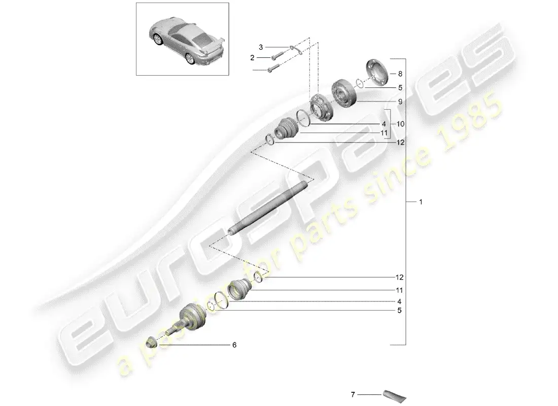 porsche 2015 (991-1 turbo) eje de accionamiento diagrama de piezas