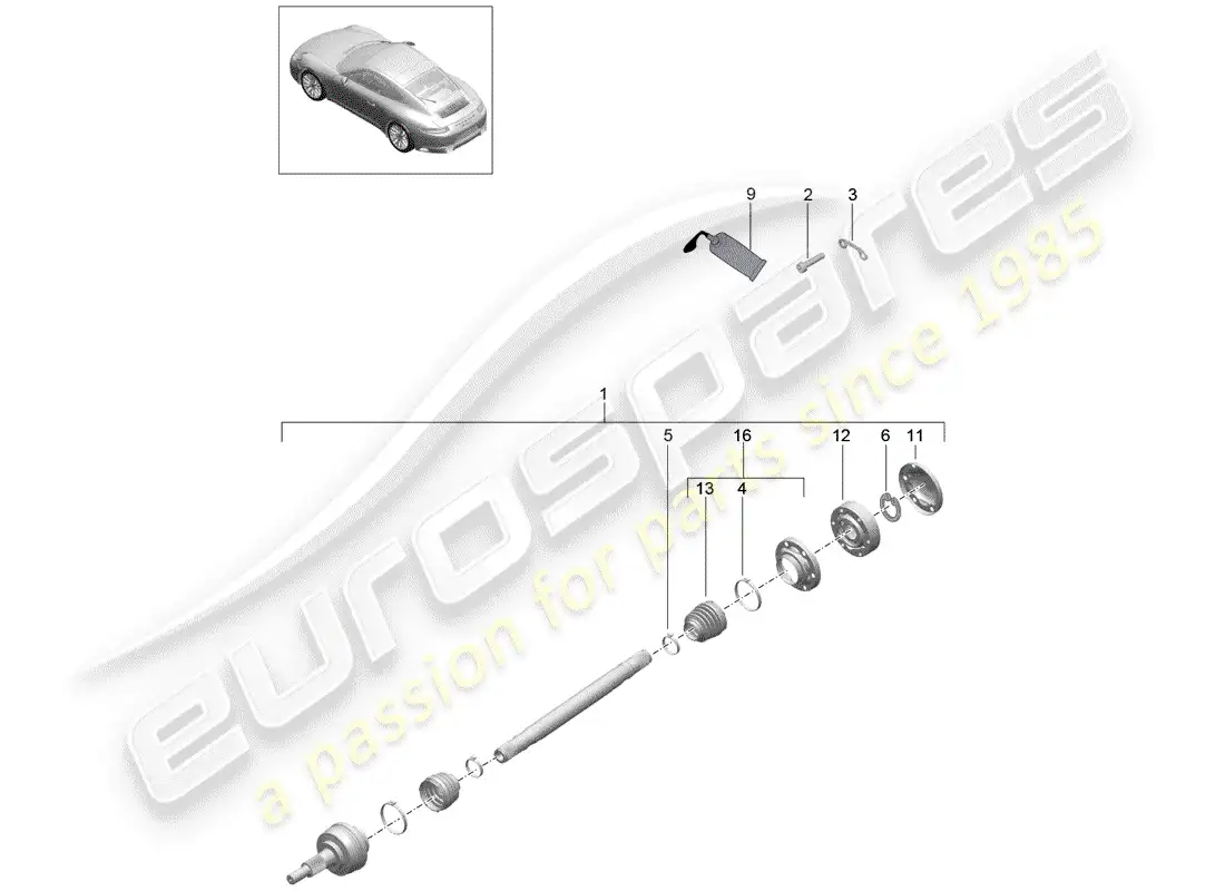porsche 2019 (991-2) eje de accionamiento diagrama de piezas