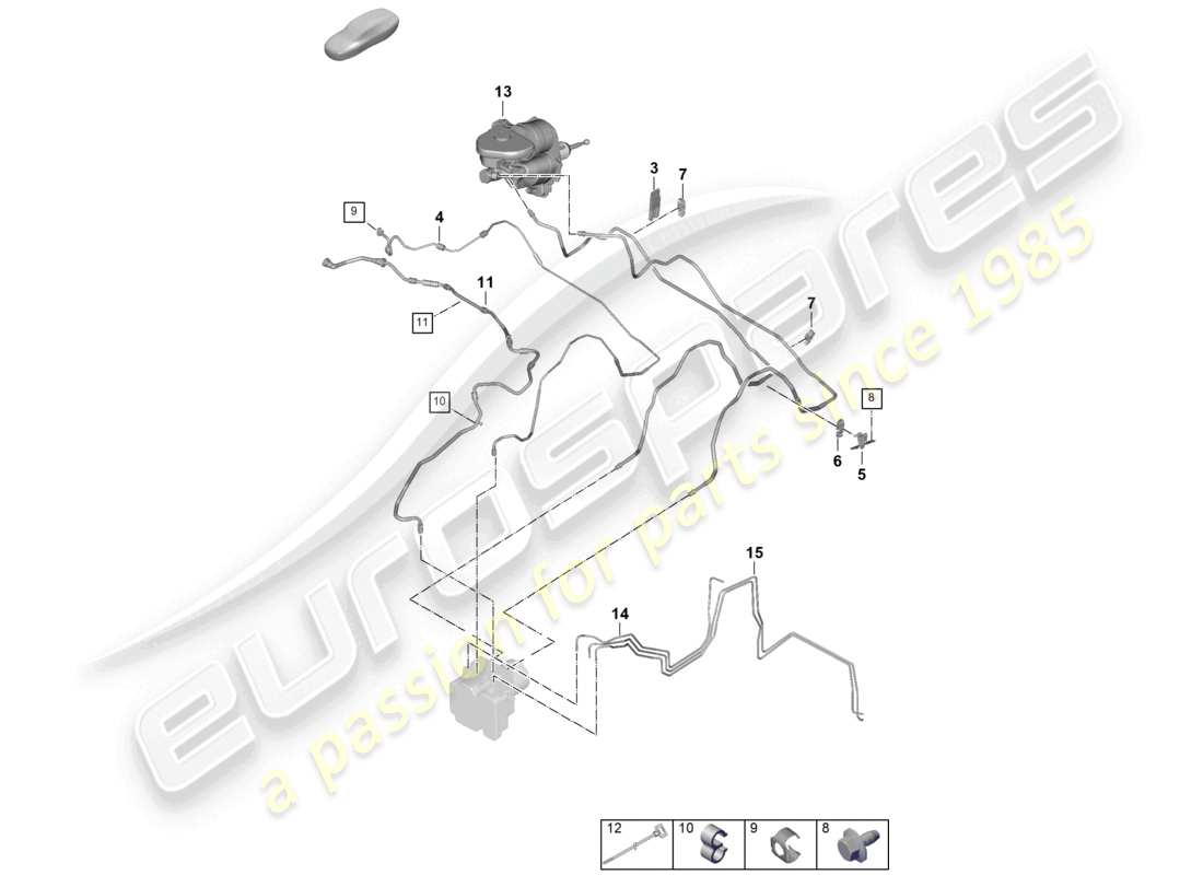porsche 2026 (panamera 976) diagrama de piezas de la tubería de freno de la unidad hidráulica al tanque de expansión del refrigerante