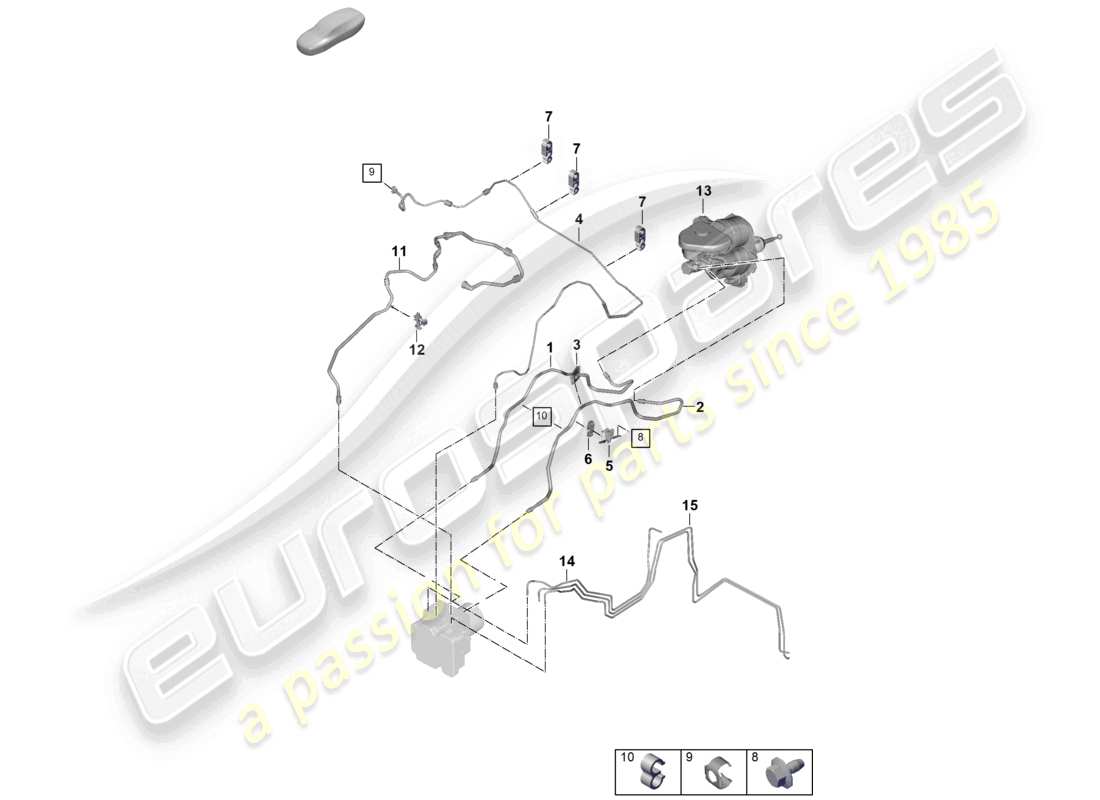 porsche 2026 (panamera 976) diagrama de piezas de la tubería de freno de la unidad hidráulica al tanque de expansión del refrigerante