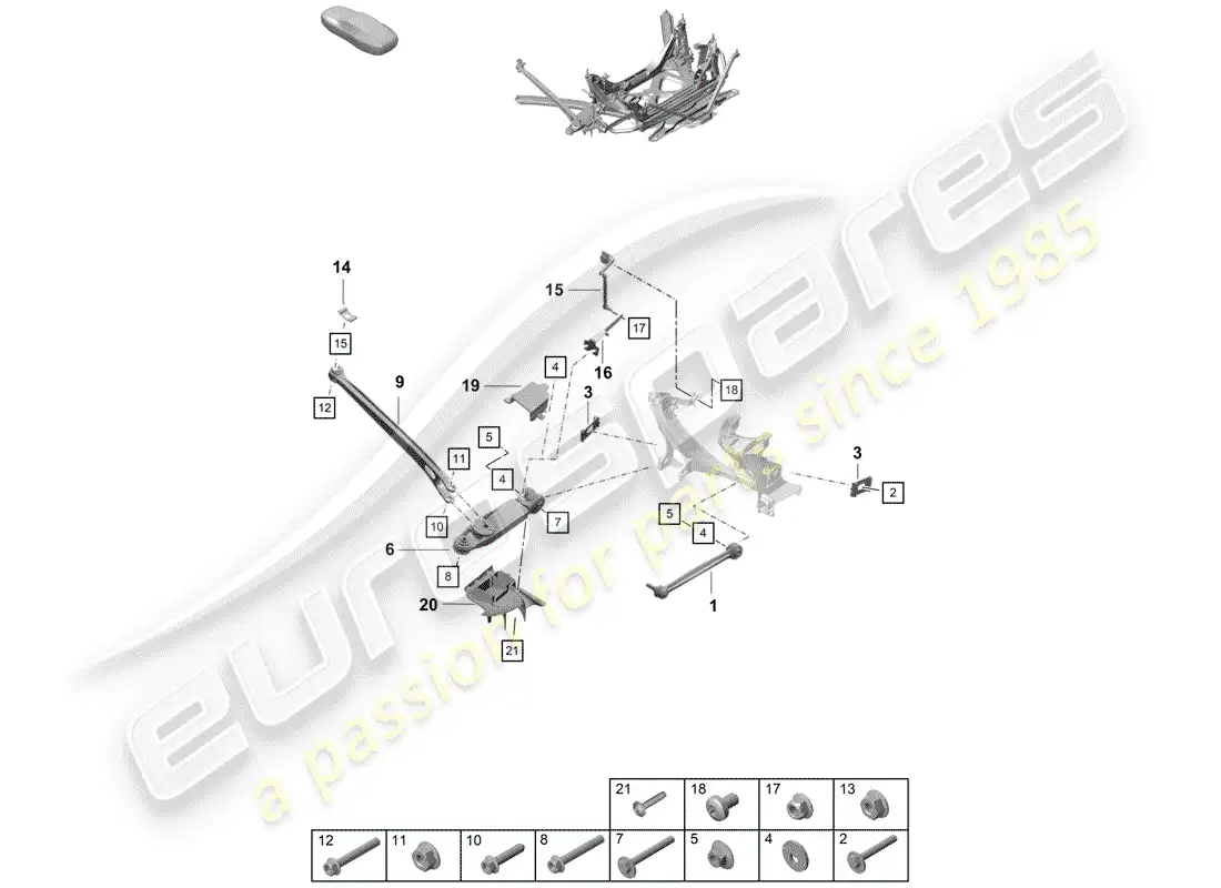 porsche 2020 (718 boxster spyder) enlace superior diagrama de piezas
