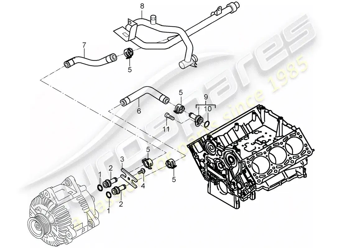 porsche 2007 (cayenne e1 9pa) water cooling 2 diagrama de piezas