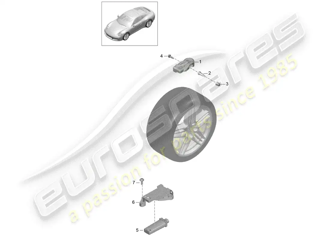 porsche 2019 (991-2) sistema de control de presión de neumáticos diagrama de piezas